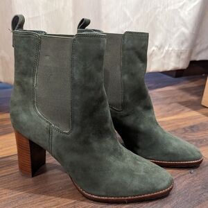RALPH LAUREN Womens Green Goring Comfort Mylah Round Toe Block Heel Leather boot